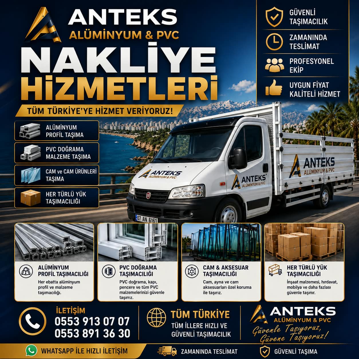 ANTEKS yapı malzemesi nakliyat aracı ve uygulama ekibi
